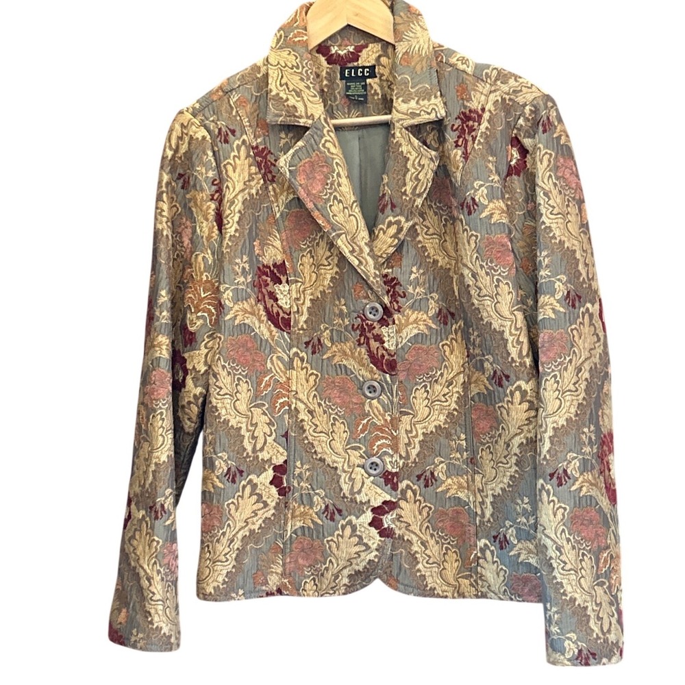 Vintage 90s ELCC Tapestry Blazer Jacket Grandmacore Dark Academia Floral Damask